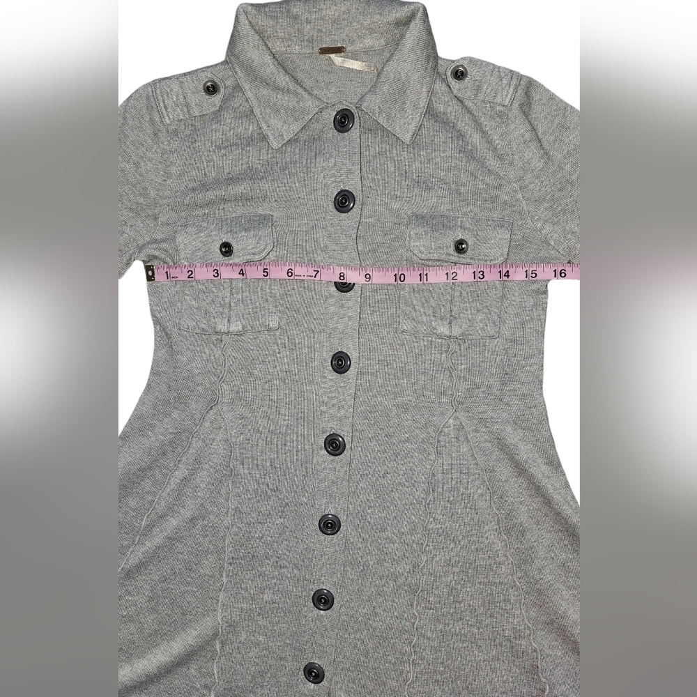Free People Gray Military Button Front Fit & Flare Sweater Dress Jacket Sz S - Picture 12 of 16